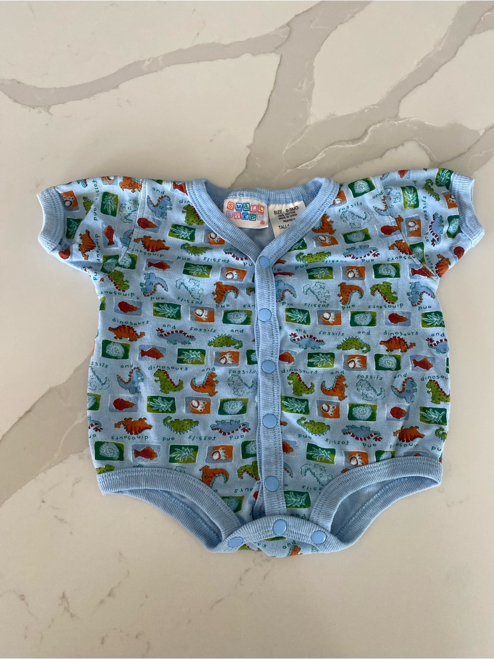Blue Dino Print Baby One-Piece Bodysuit